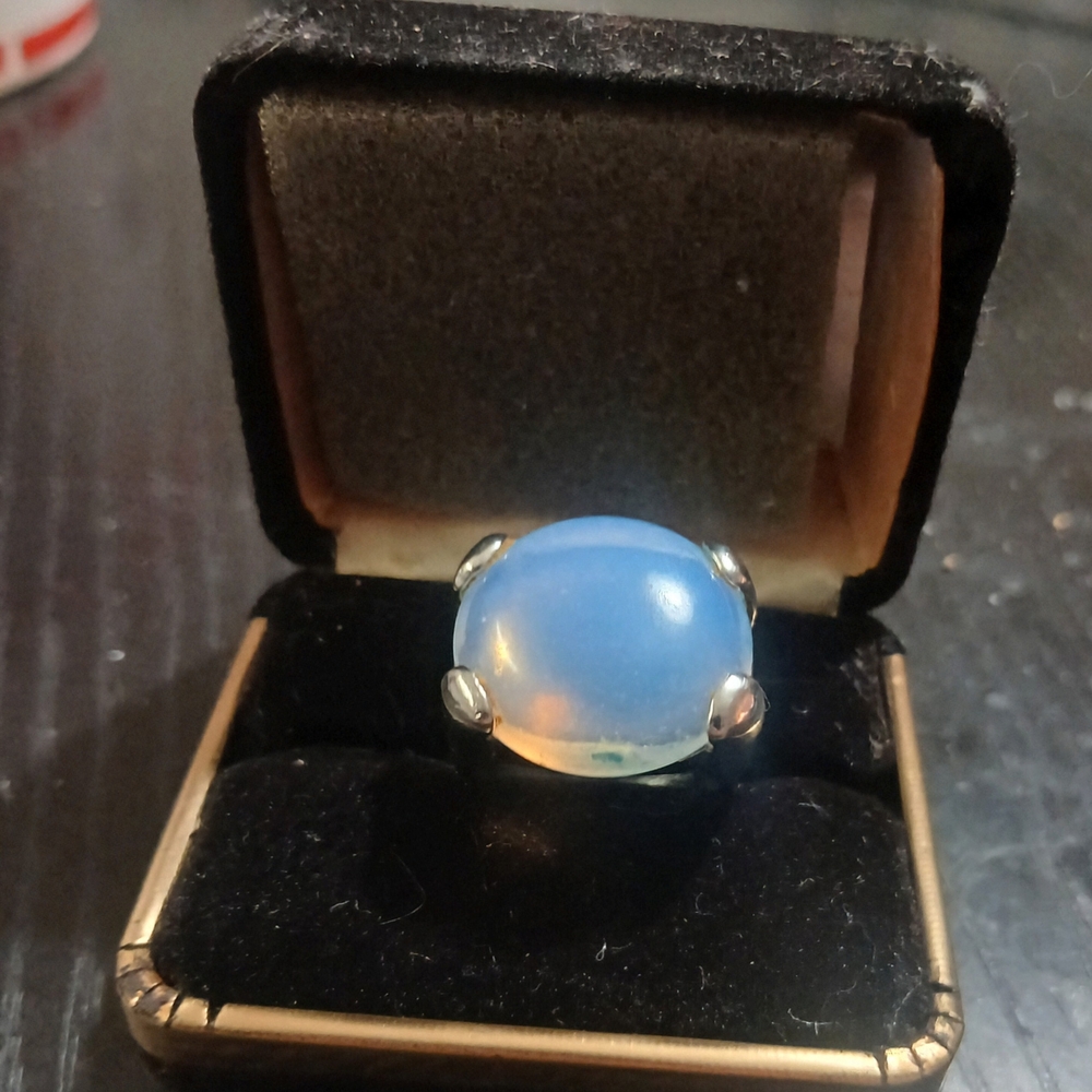 Source Unknown Silver Ring With Iridescent Blue S… - image 8